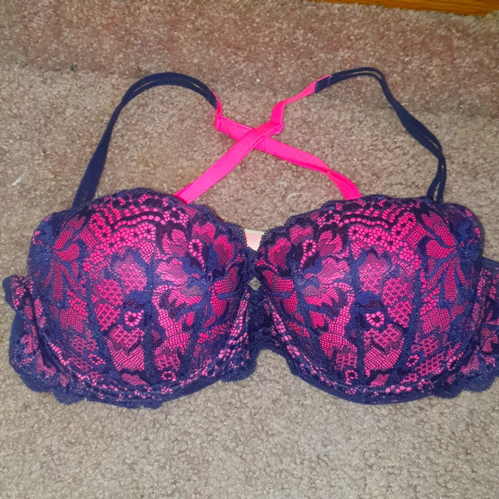 Pink/Navy Lace Padded 36B Pink Victoria's Secret Bra